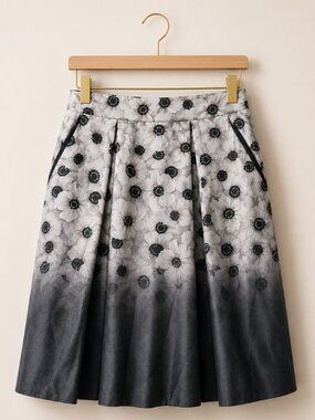 Milly Grey White Ombre Camellia Flower A-Line Skirt Size 6